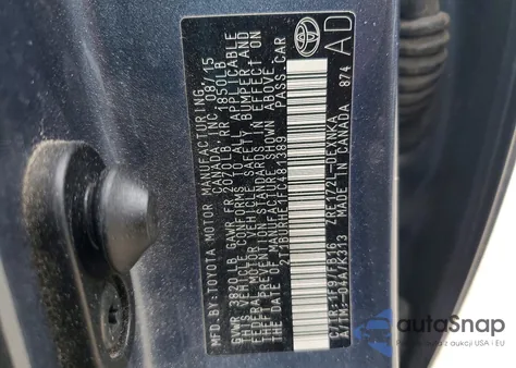 2015 Toyota Corolla L из США, поврежденный, VIN 2T1BURHE1FC481389